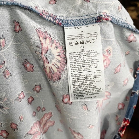 Gap Day Midi Dress Women's Size M Blue/Red Floral – Rayon, Sleeveless, V-Neck - Picture 5 of 12